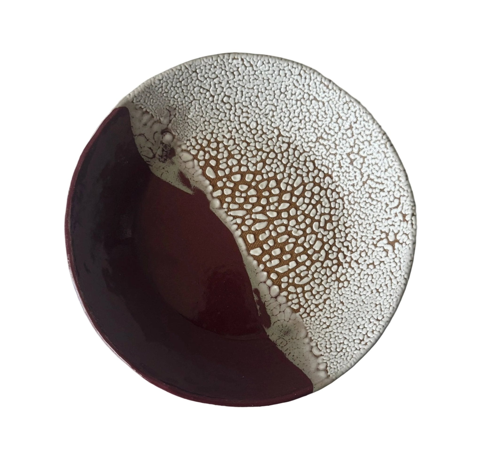 Forme II Bowl | Handmade Ceramic Decorative Bowl in Raspberry Crawl Color Block | 8" - Bordeaux Ceramics