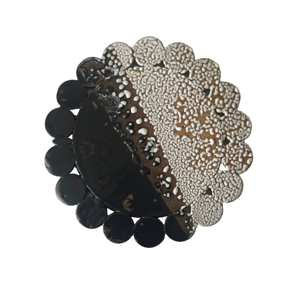 Bloom Plate | Handmade Ceramic Decorative Plate in Black White Crawl | 7.25"