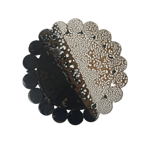 Bloom Plate | Handmade Ceramic Decorative Plate in Black White Crawl | 7.25"