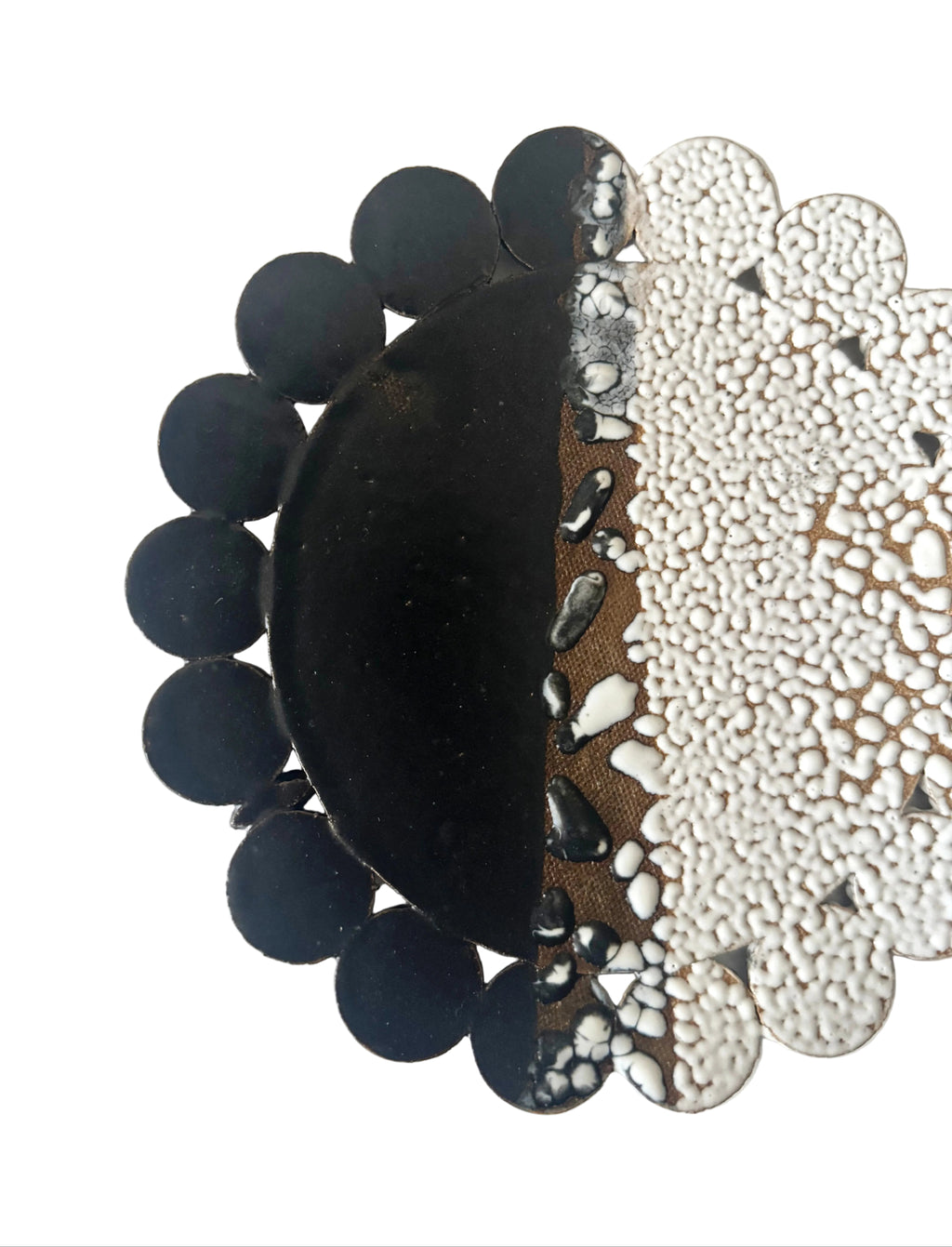 Bloom Plate | Handmade Ceramic Decorative Plate in Black White Crawl | 7.25"