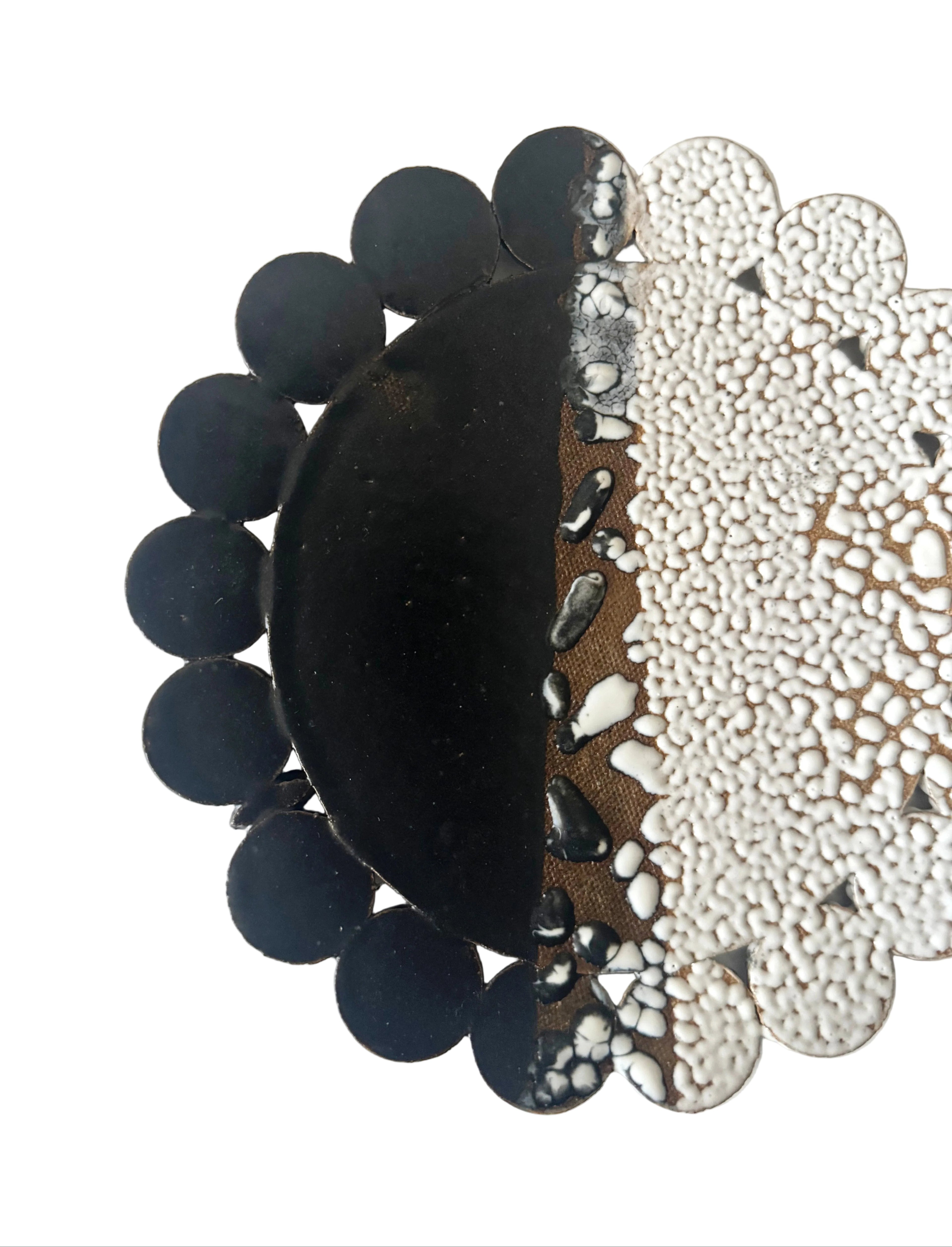 Bloom Plate | Handmade Ceramic Decorative Plate in Black White Crawl | 7.25"