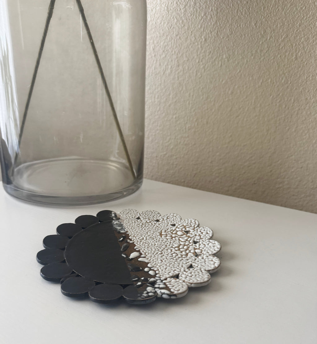 Bloom Plate | Handmade Ceramic Decorative Plate in Black White Crawl | 7.25"