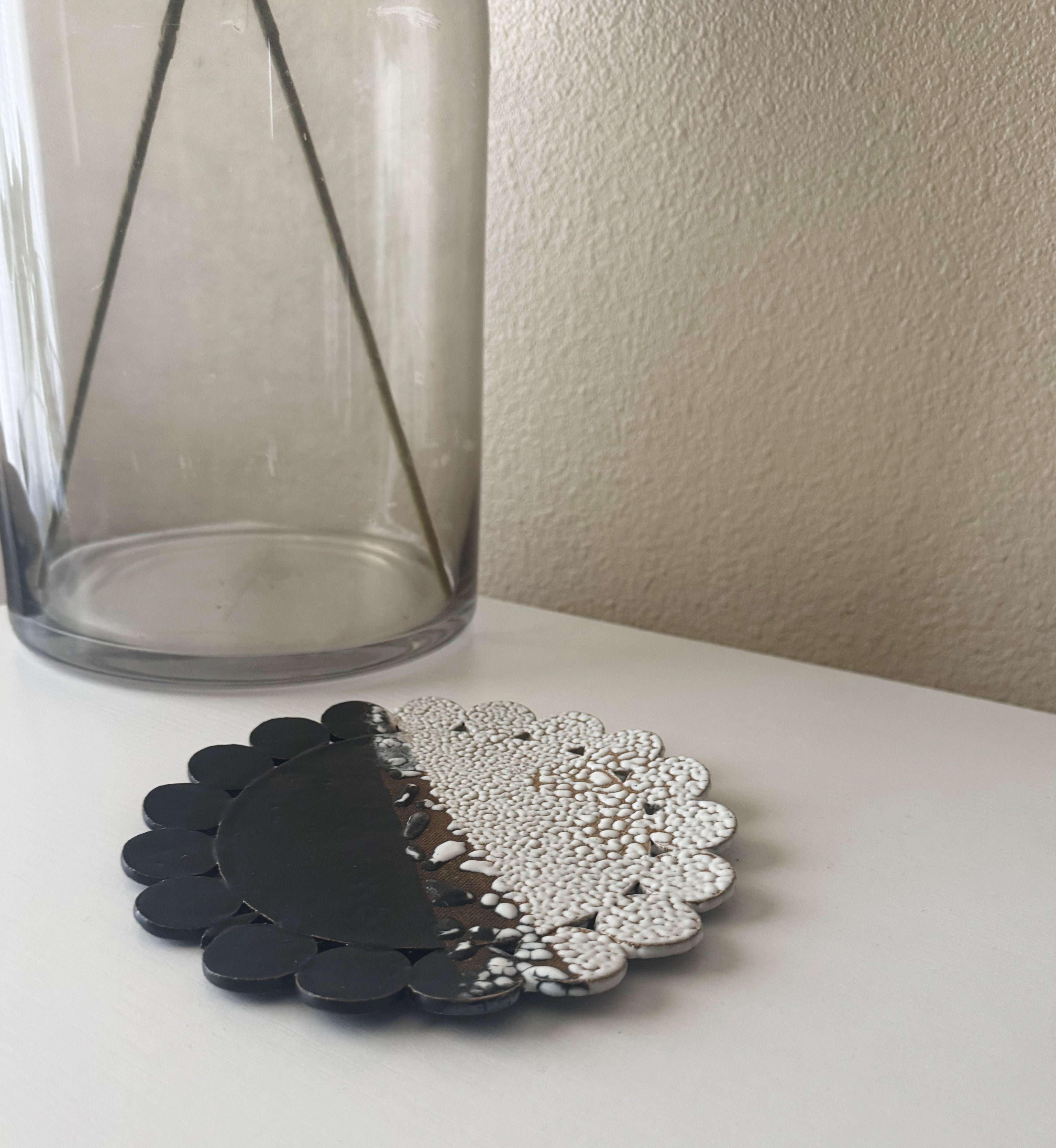 Bloom Plate | Handmade Ceramic Decorative Plate in Black White Crawl | 7.25"