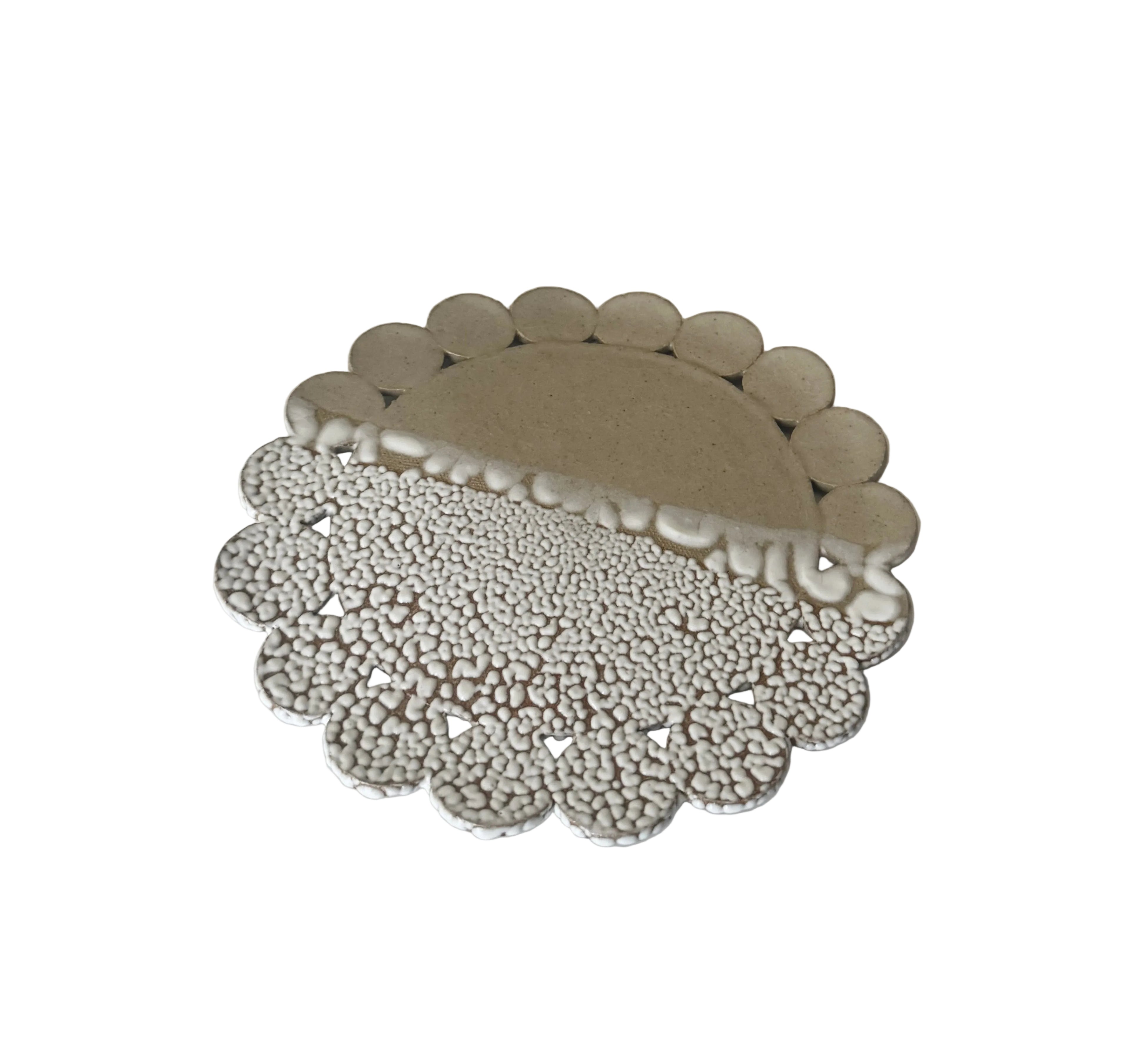 Bloom Plate | Handmade Ceramic Decorative Plate in Ivory White Crawl | 7.25"