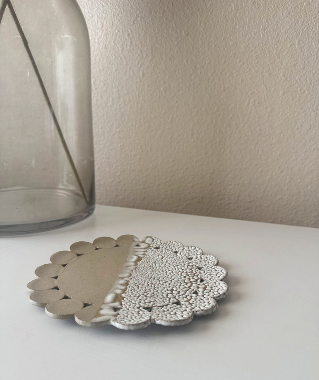 Bloom Plate | Handmade Ceramic Decorative Plate in Ivory White Crawl | 7.25"