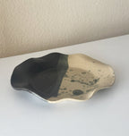 Handmade Ceramic Wavy Plate in Natural/Black Splatter Color Block, 8.5" - Bordeaux Ceramics