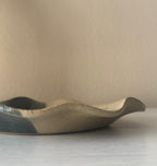 Handmade Ceramic Wavy Plate in Natural/Black Splatter Color Block, 8.5" - Bordeaux Ceramics