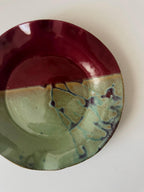 Handmade Ceramic Wavy Plate in Seafoam/Raspberry Splatter Color block, 6.5"