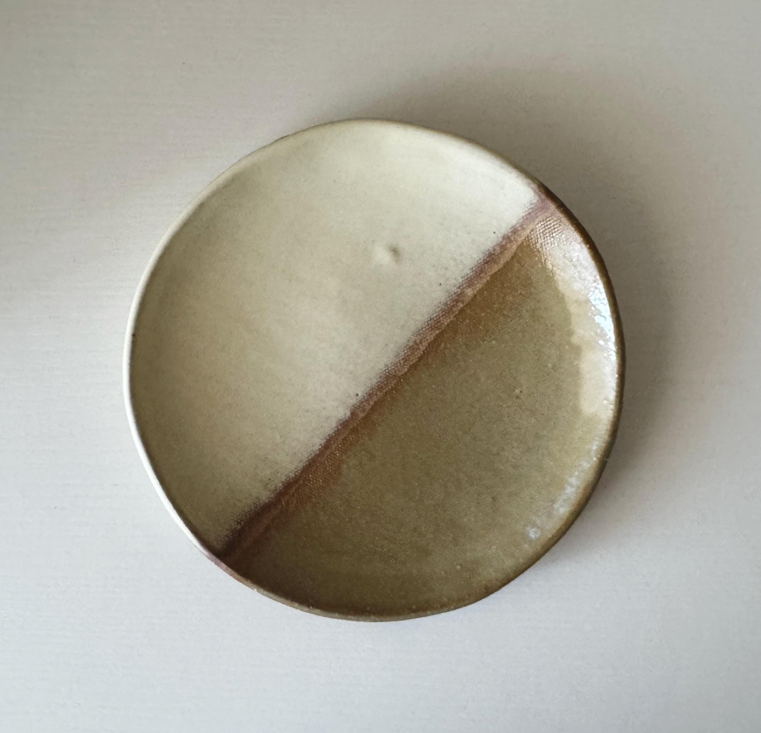 Handmade Ceramic Bubbles Plate in Matte Ivory/Toffee Color block Glaze, Decorative Accents,  6.25"