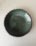 Handmade Ceramic Shells Pasta Bowl in Blue Brown Glaze, Decorative Accents, 10"