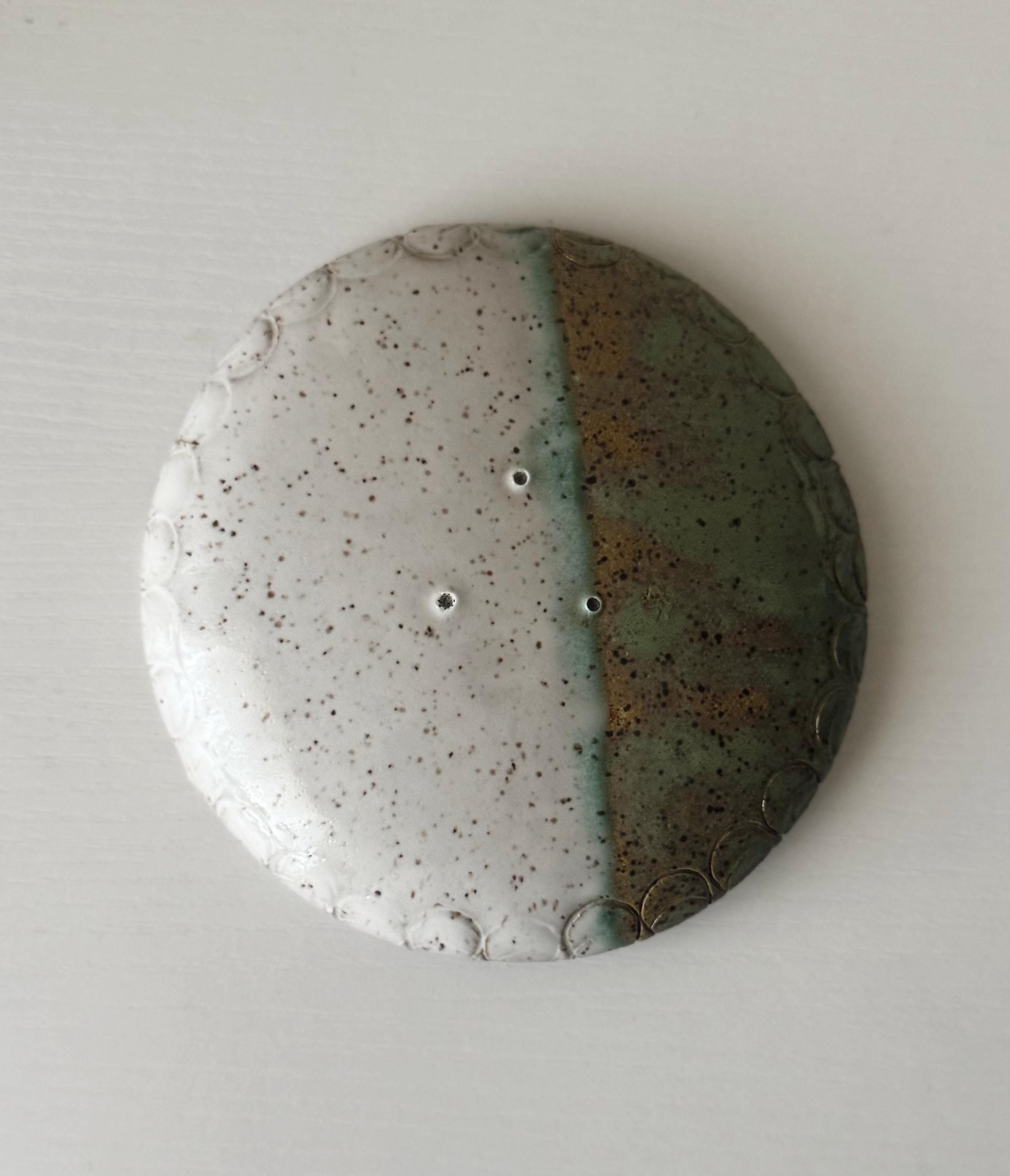 Handmade Ceramic Dish in Jade/Glossy White Color block 3.25"