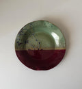 Handmade Ceramic Wavy Plate in Seafoam/Raspberry Splatter Color block, 6.5"
