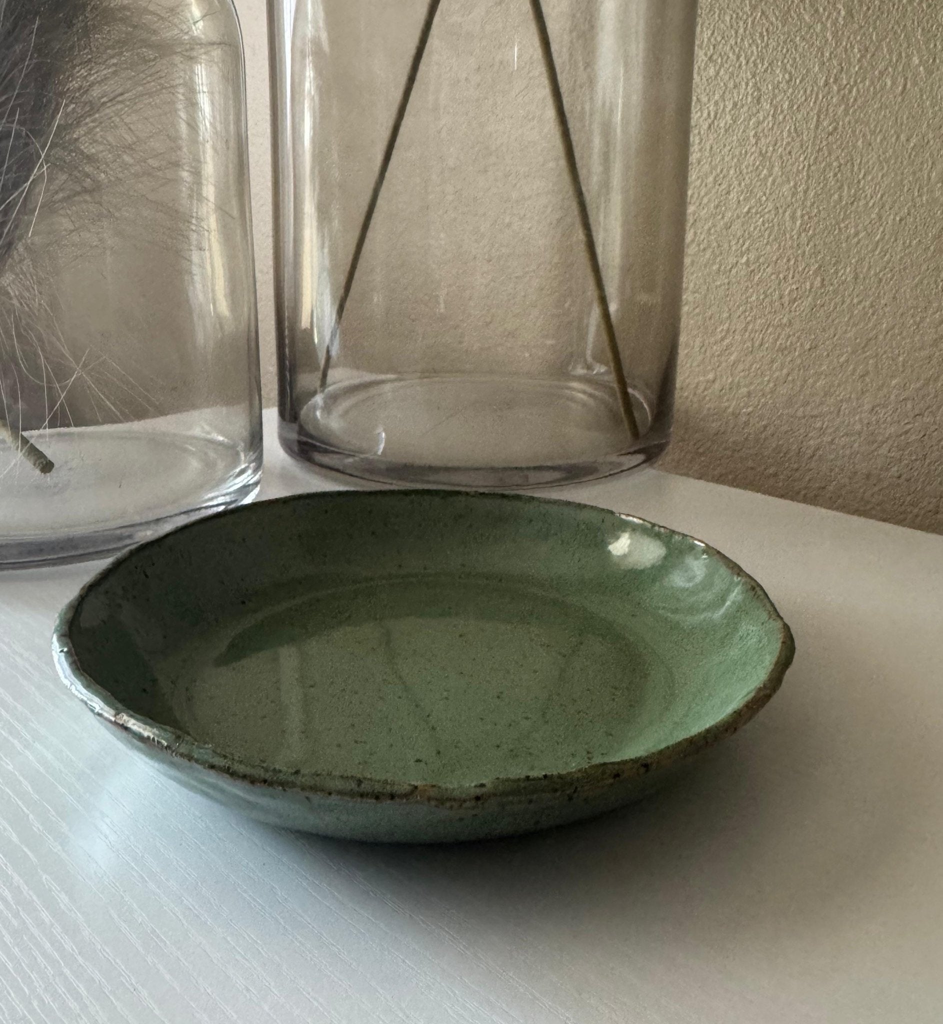 Handmade Ceramic Pasta Bowl in Jade Speckle Glaze, 8"