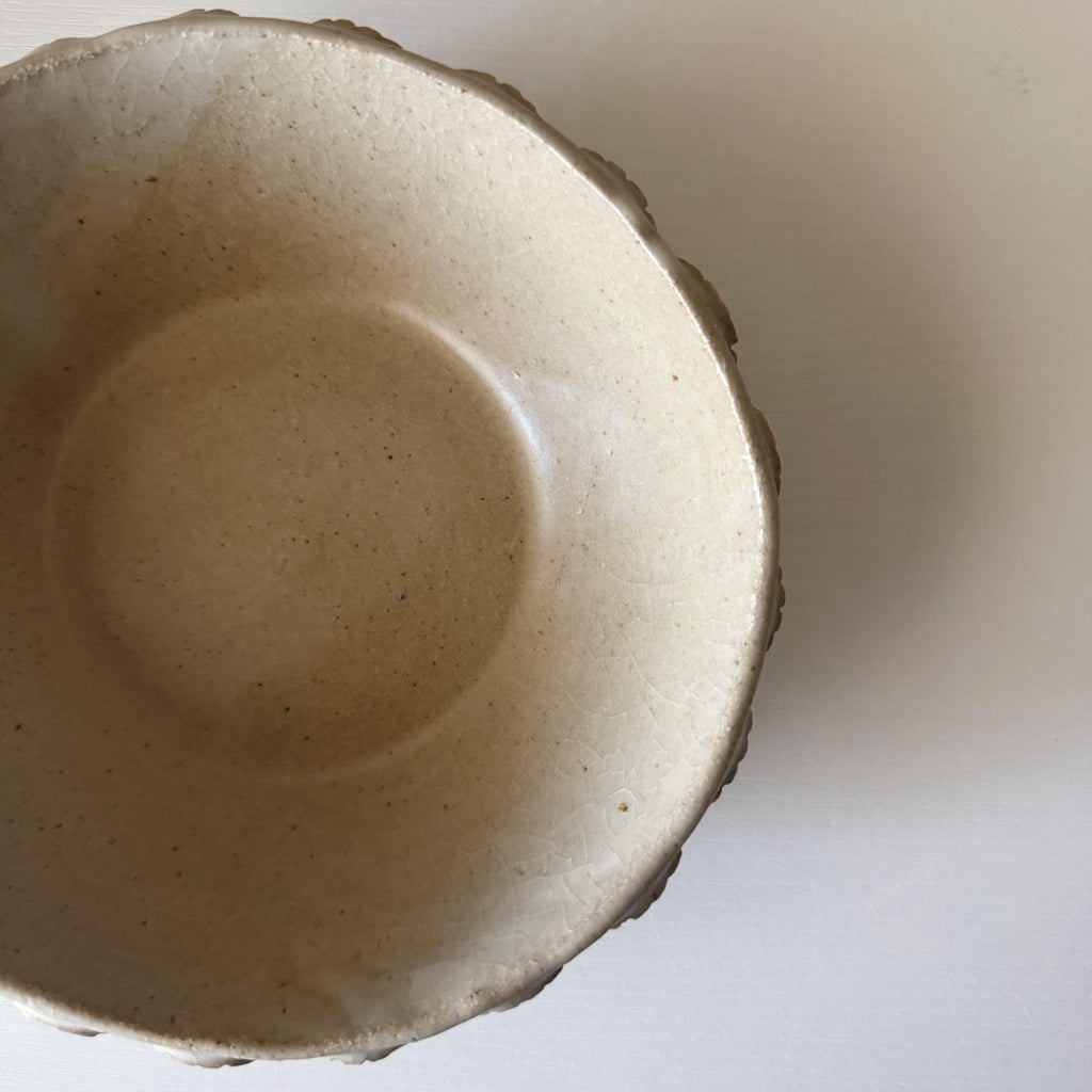 Handmade Ceramic Bubbles Bowl, Matte Ivory Glaze, Decorative Accents, 7"