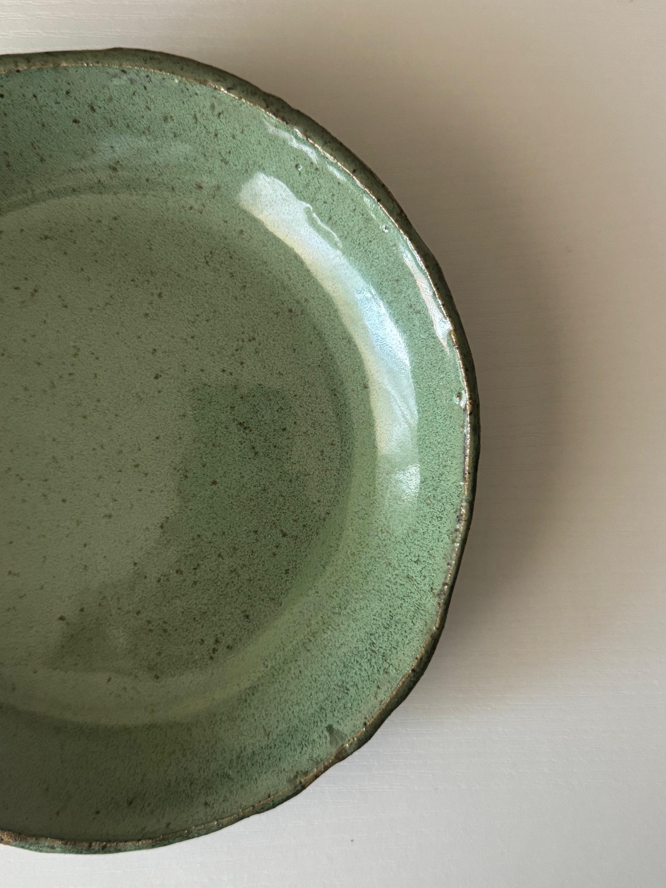 Handmade Ceramic Pasta Bowl in Jade Speckle Glaze, 8"