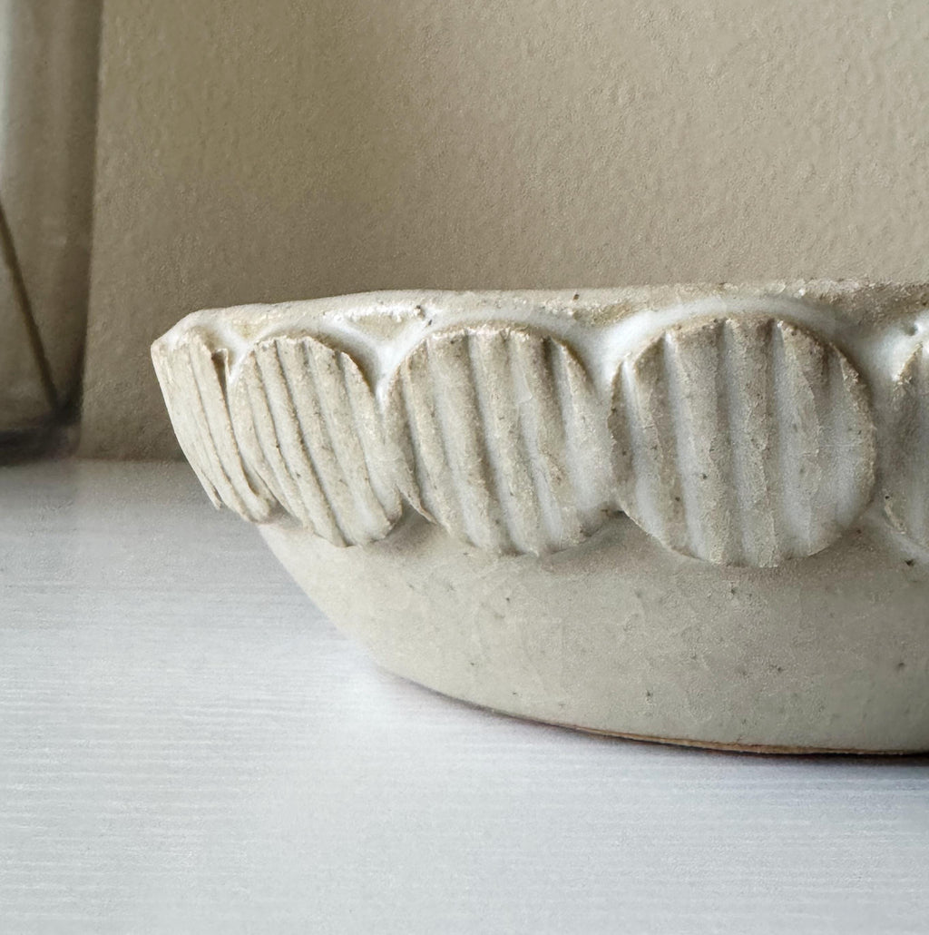 Handmade Ceramic Bubbles Bowl, Matte Ivory Glaze, Decorative Accents, 7"