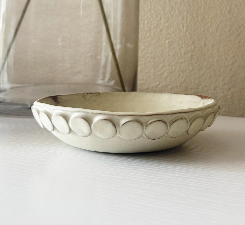 Handmade Ceramic Bubbles Bowl, Ochre Cream Glaze, Decorative Accents, 6.5"