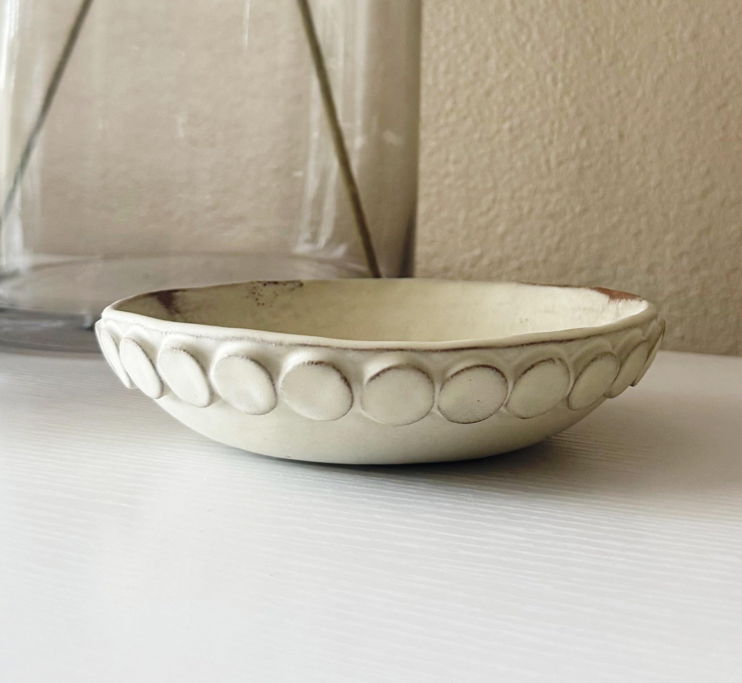 Handmade Ceramic Bubbles Bowl, Ochre Cream Glaze, Decorative Accents, 6.5"