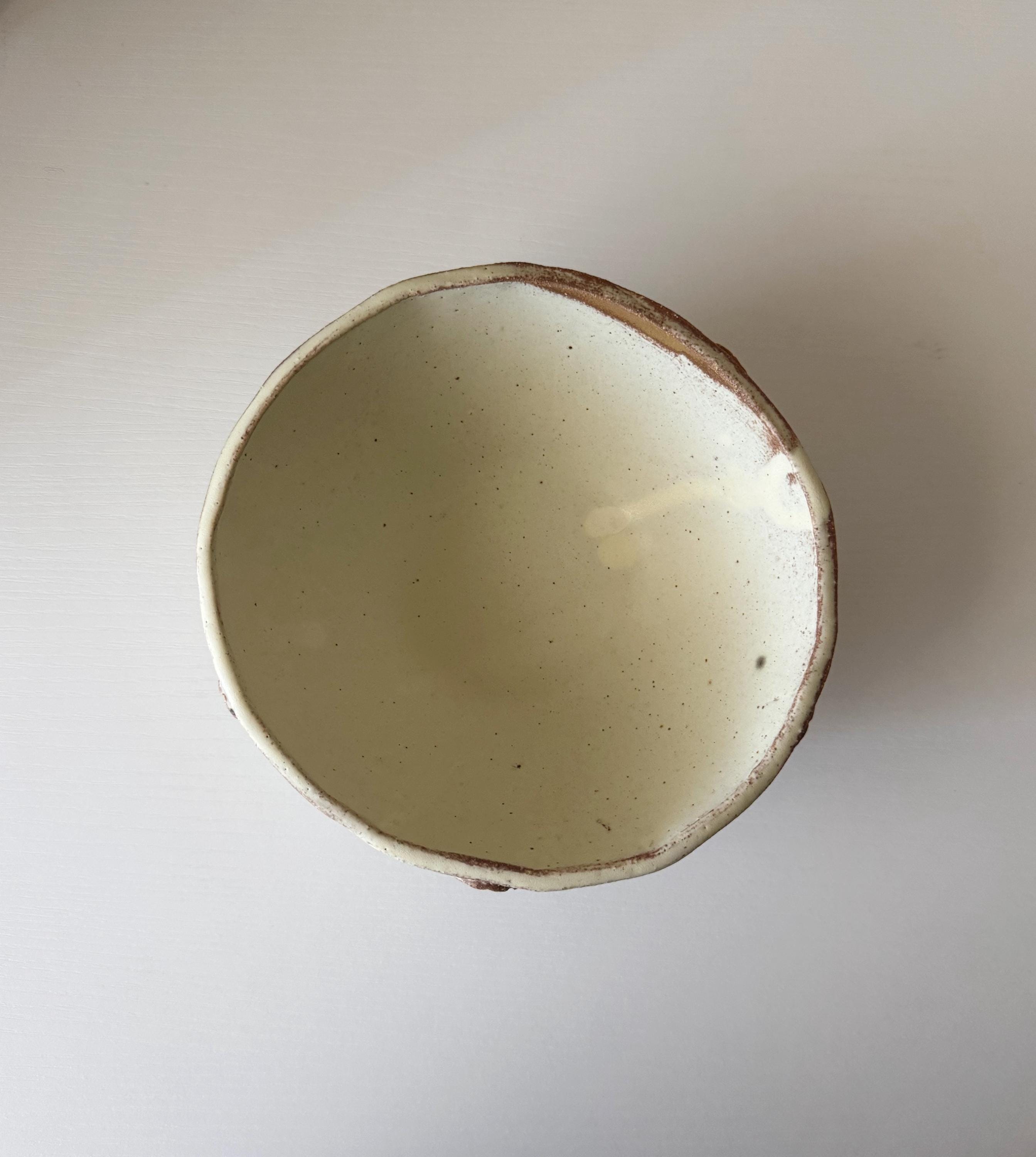 Handmade Ceramic Shells Bowl, Ochre Cream Glaze, Decorative Accents, 6.5"