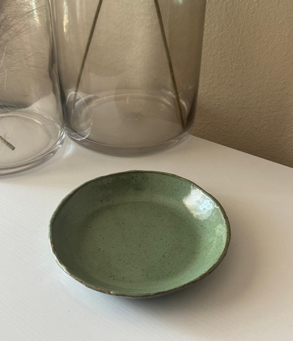 Handmade Ceramic Pasta Bowl in Jade Speckle Glaze, 8"
