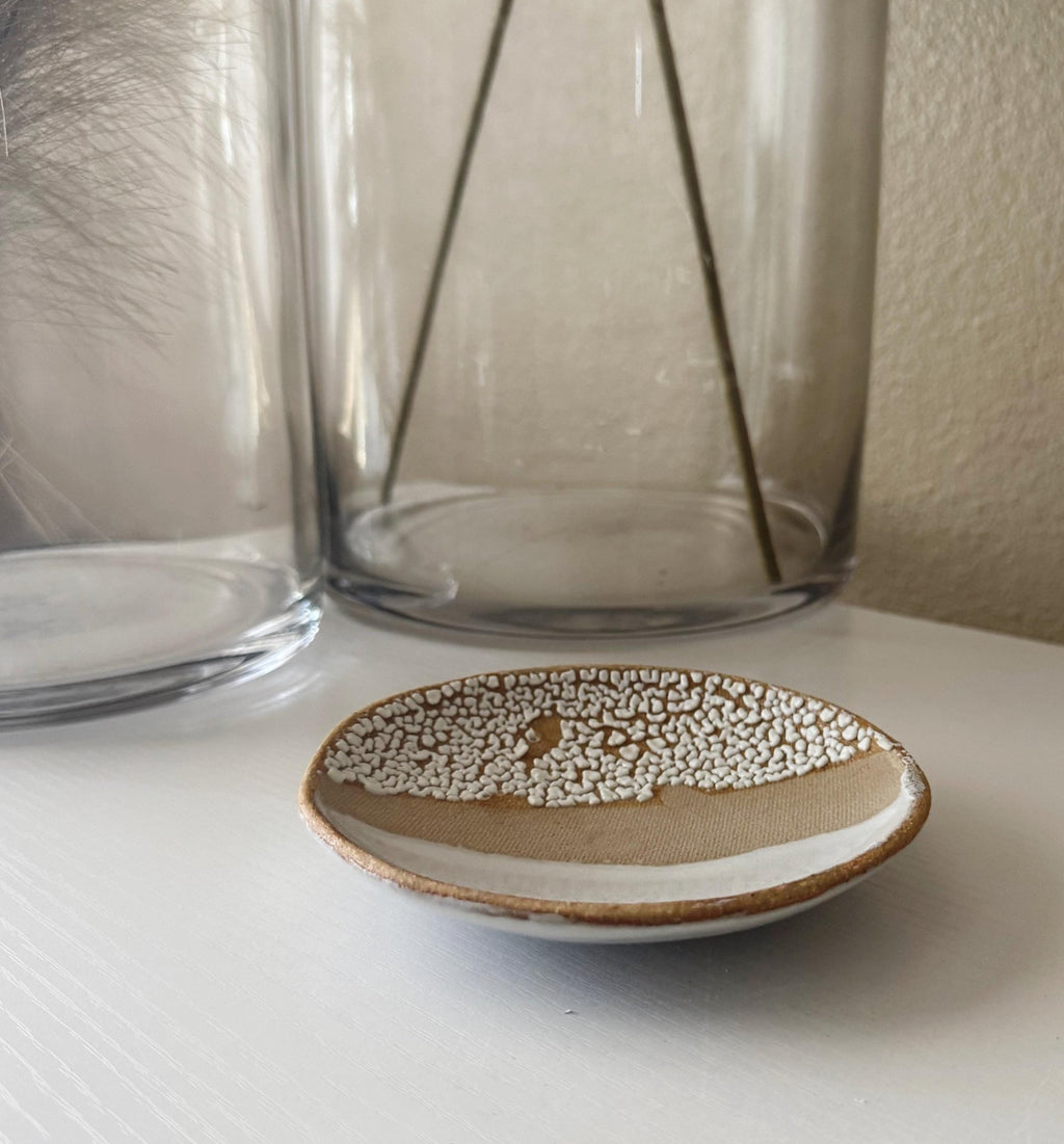 Afterglow Dish | Handmade Ceramic Decorative Dish in Glossy White Crawl | 5.25" - Bordeaux Ceramics