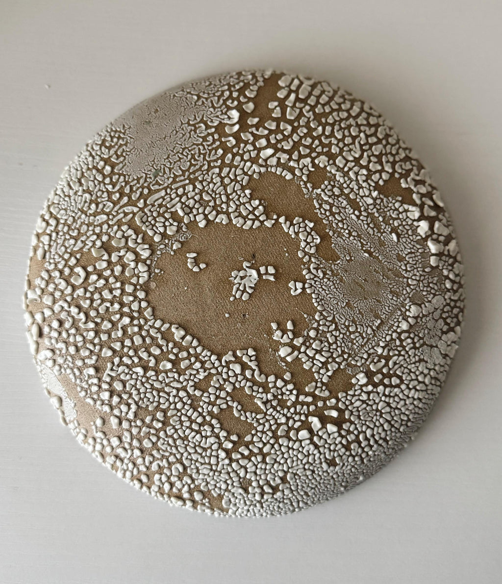 Handmade Ceramic Decorative Plate in White Crawl 7.5"