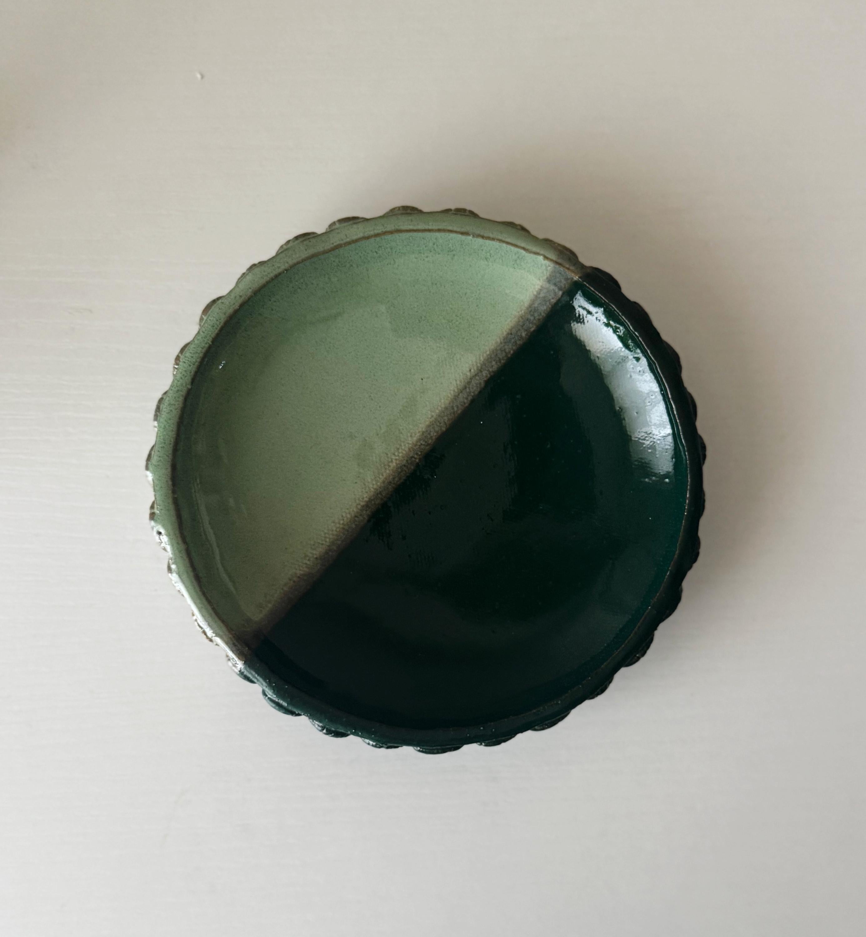 Handmade Ceramic Plate in Emerald/Seafoam Color block Glaze, Decorative Accents,  5.5"
