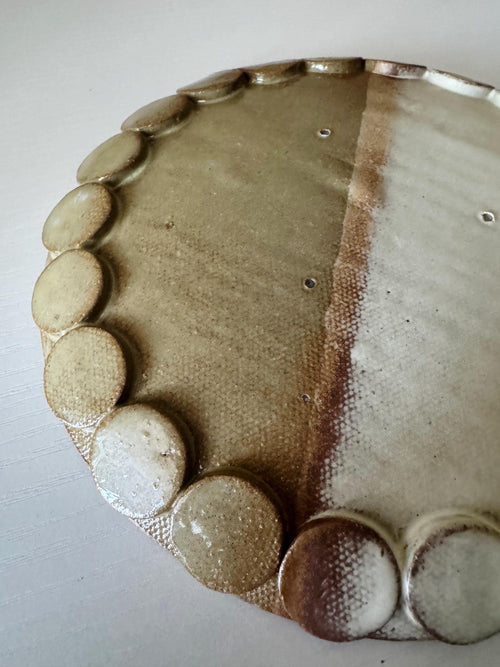 Handmade Ceramic Bubbles Plate in Matte Ivory/Toffee Color block Glaze, Decorative Accents,  6.25"