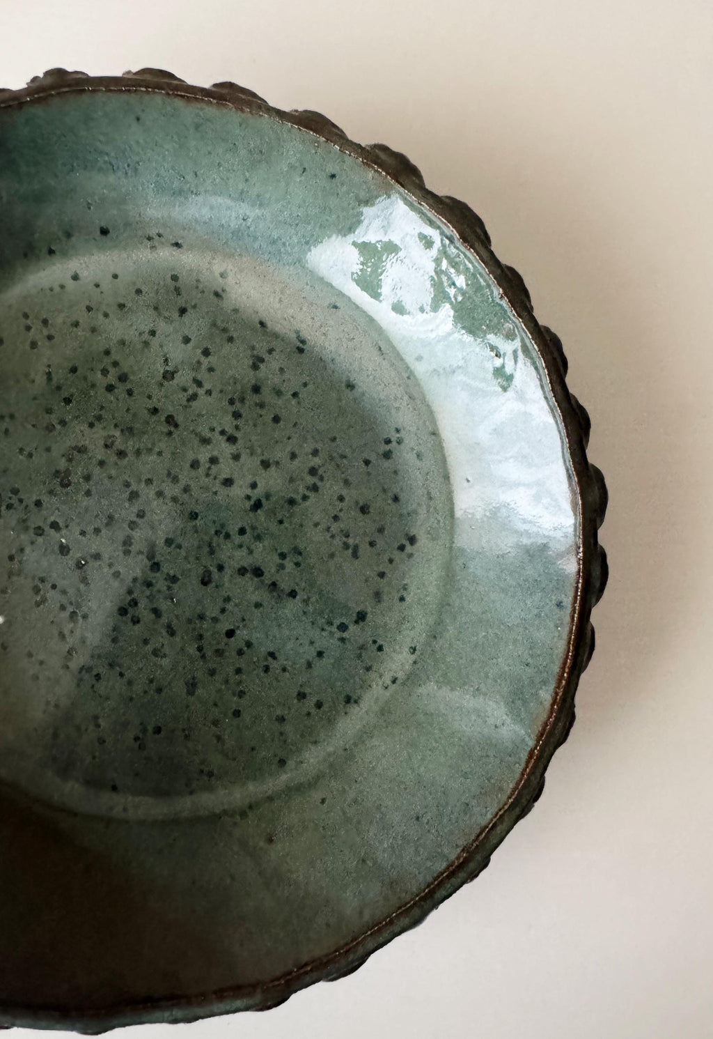 Handmade Ceramic Shells Pasta Bowl in Blue Brown Glaze, Decorative Accents, 10"