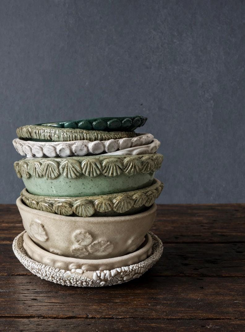 Handmade Ceramic Bubbles Dish in Jade Glaze, Decorative Accents, 5.25"
