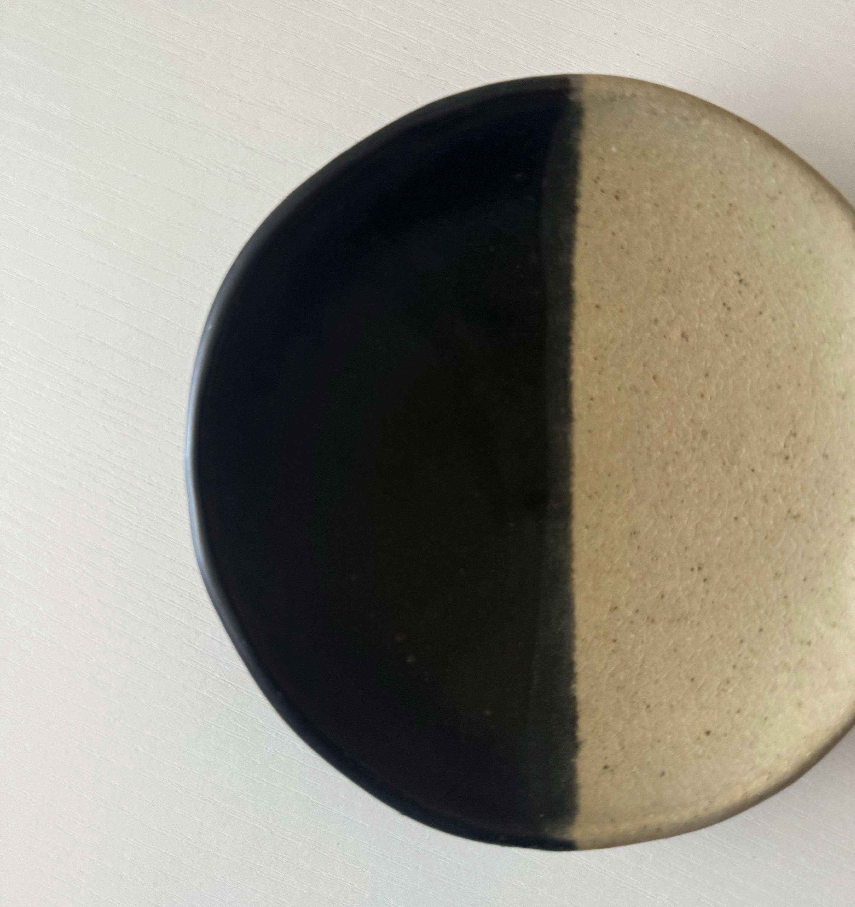 Handmade Ceramic Dish in Matte Black/Matte Ivory Color block 5.25"