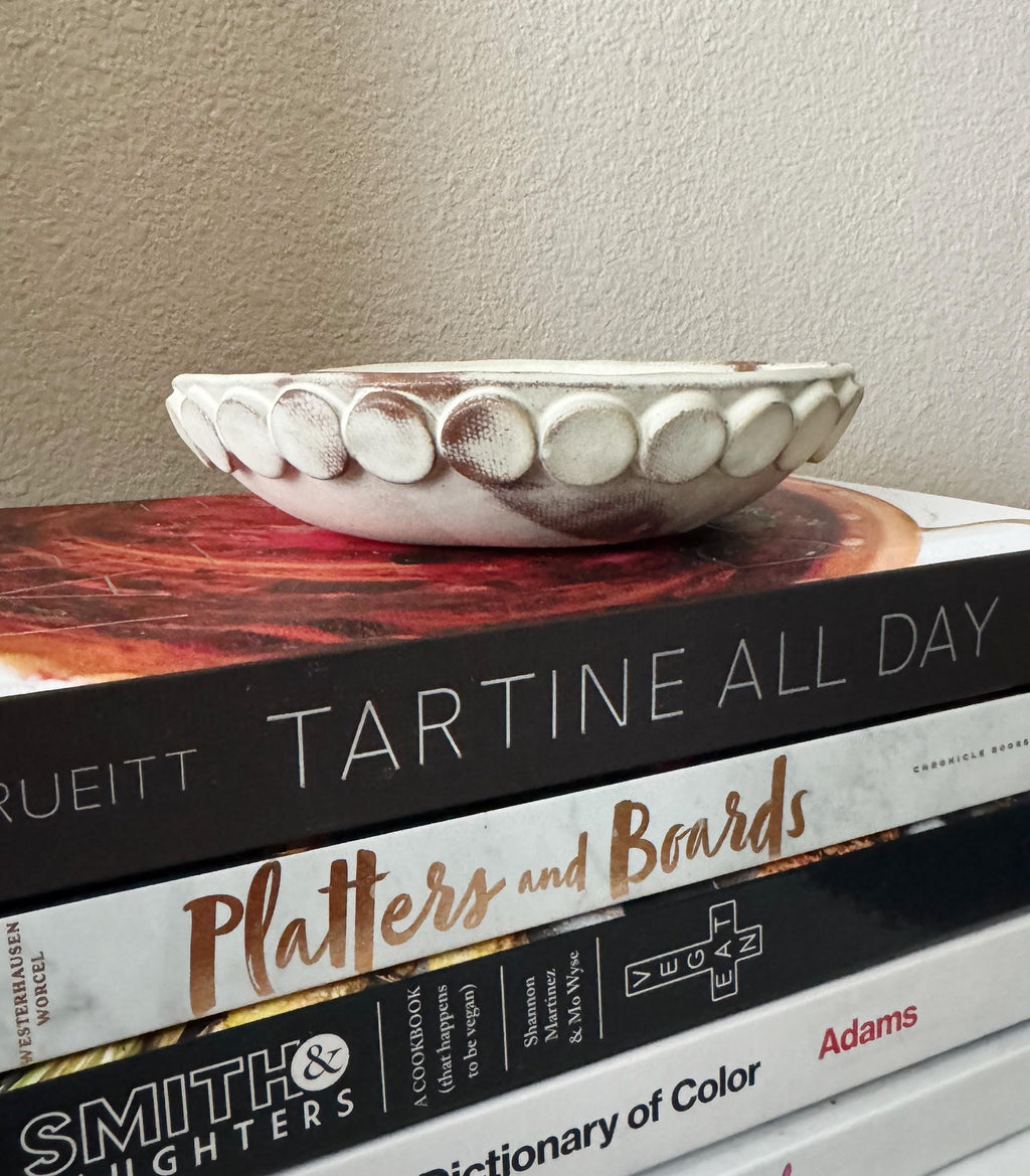 Handmade Ceramic Bubbles Bowl, Ochre Cream Glaze, Decorative Accents, 6.5"