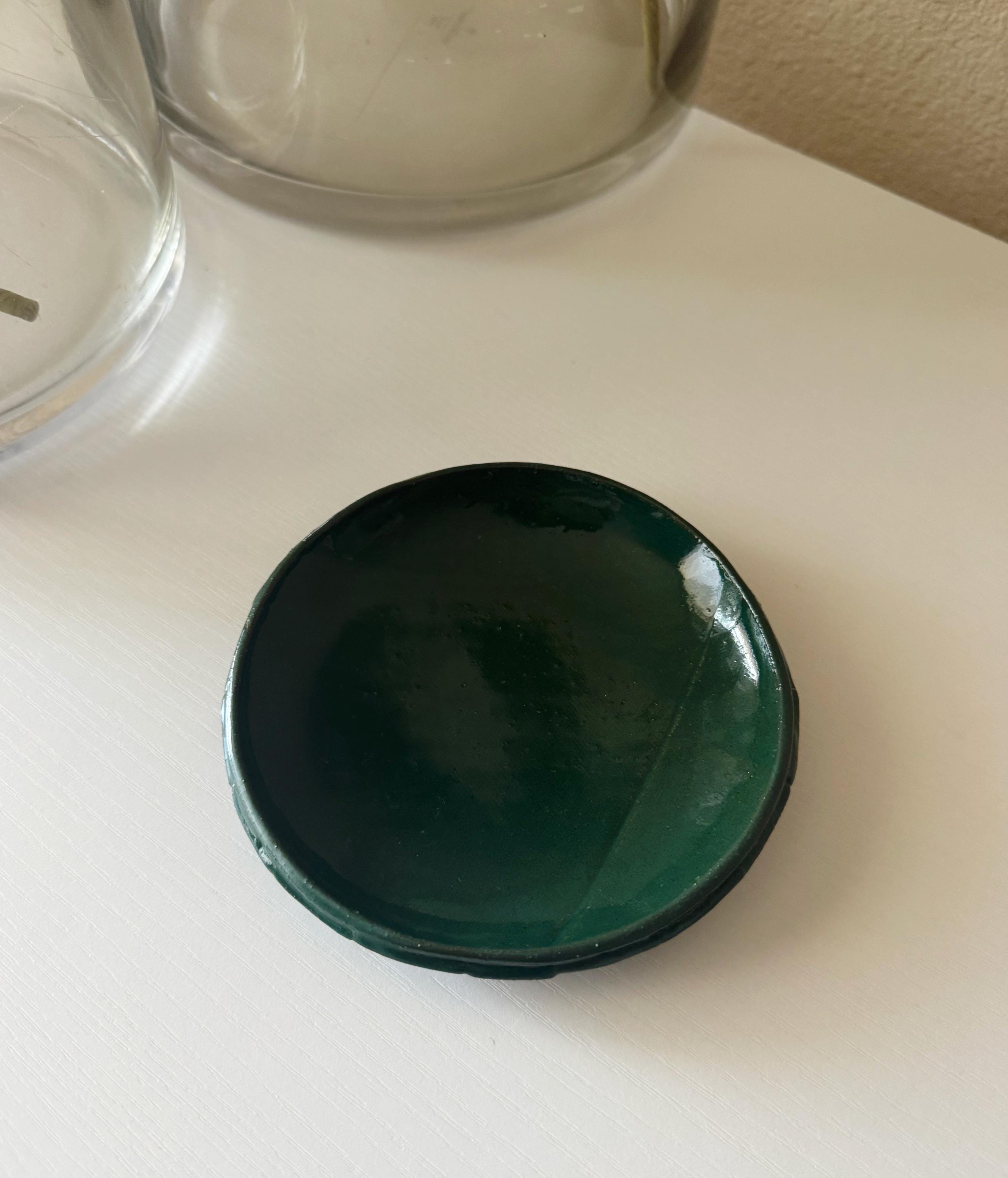 Handmade Ceramic Scallop Dish in Emerald Glaze, Decorative Accents,  5.5"