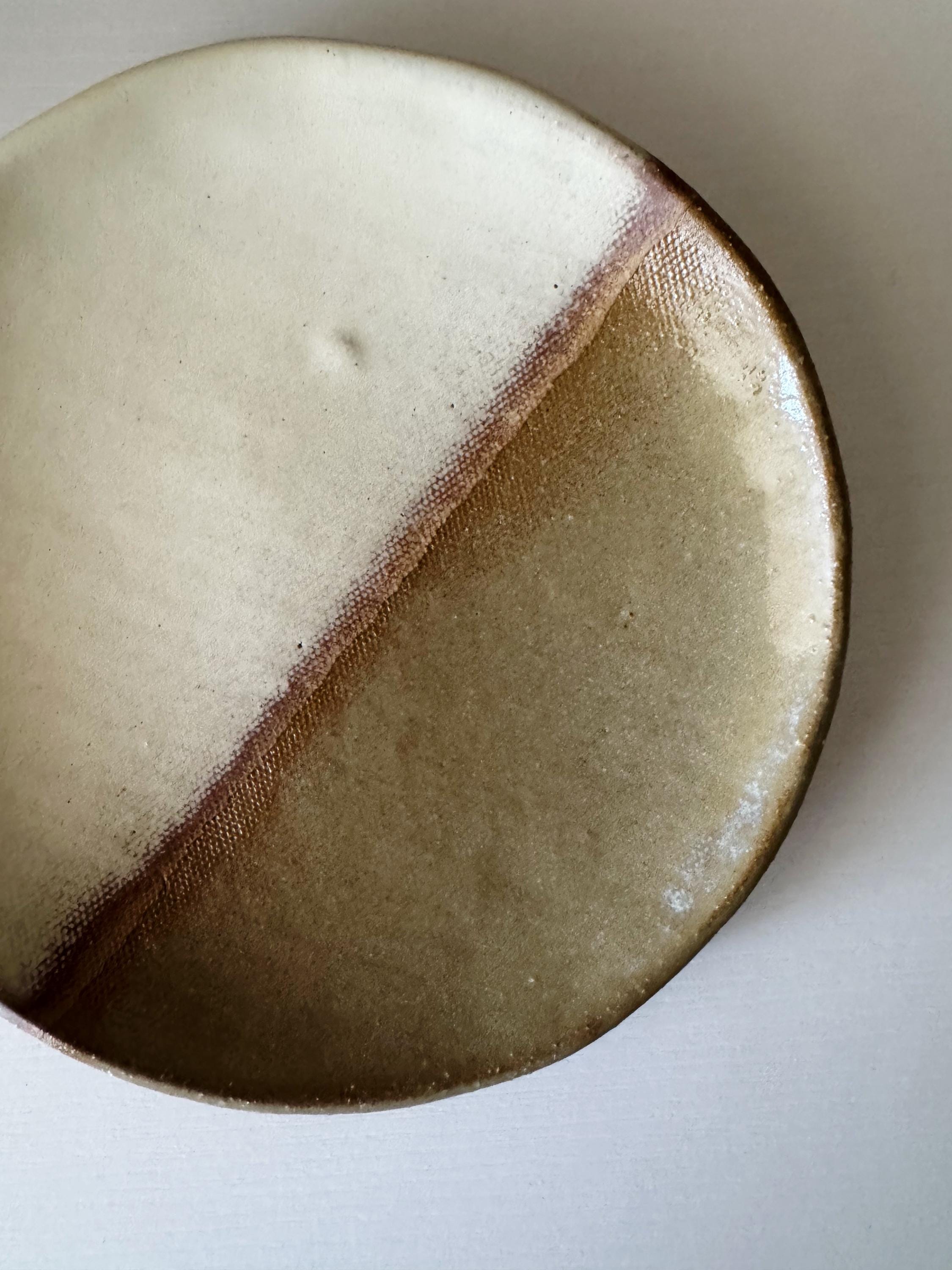 Handmade Ceramic Bubbles Plate in Matte Ivory/Toffee Color block Glaze, Decorative Accents,  6.25"