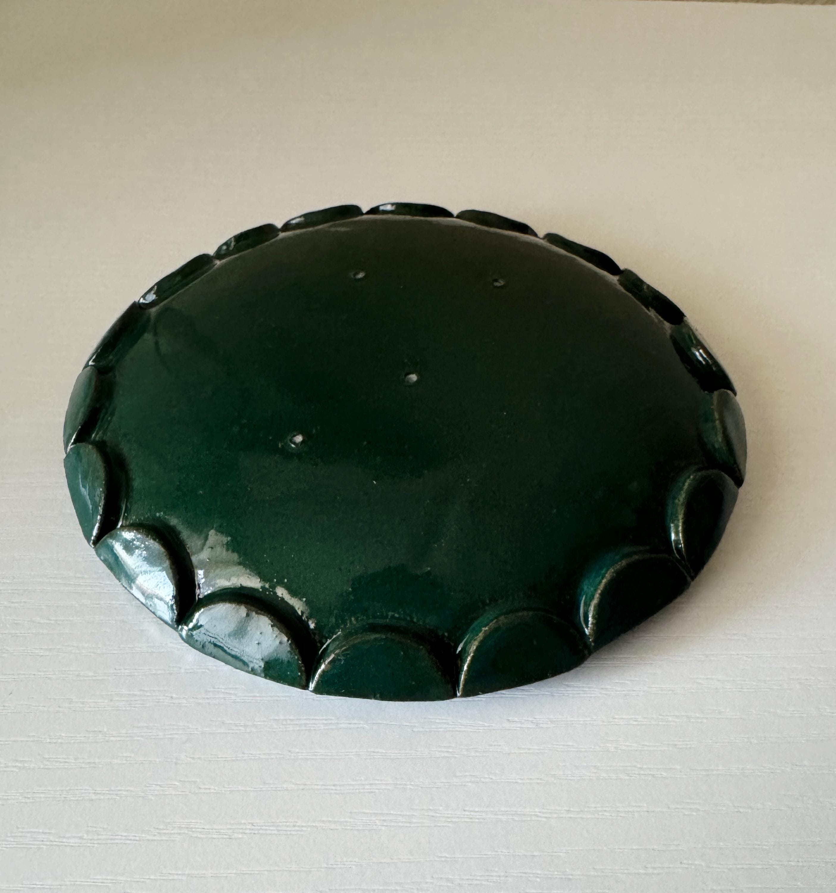 Handmade Ceramic Scallop Dish in Emerald Glaze, Decorative Accents,  5.5"