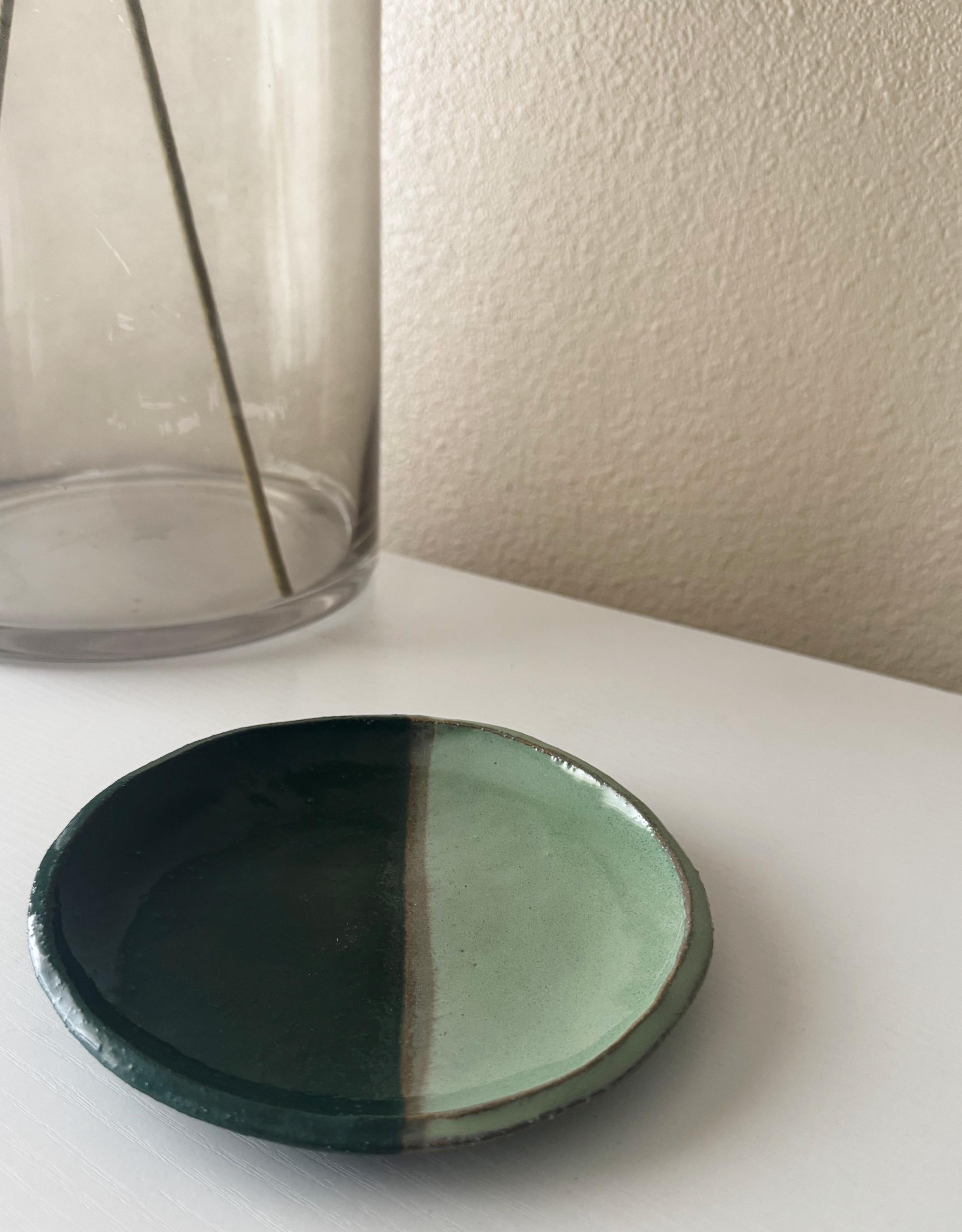 Duo Plate | Handmade Ceramic Plate in Emerald Jade | 6.75"