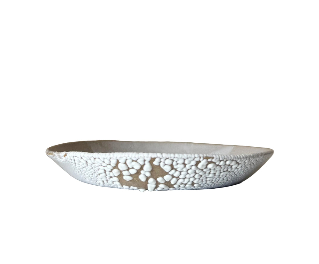 Novel Bowl | Handmade Ceramic Decorative Bowl in White Crawl | 7.5"