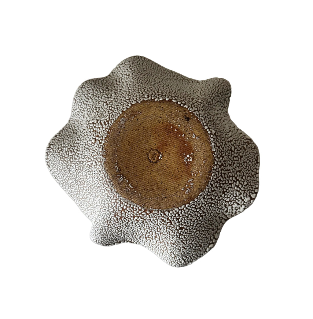 Halo Bowl | Handmade Ceramic Decorative Wavy Bowl in White Crawl | 9"