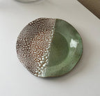 Wavy Plate | Handmade Ceramic Decorative Plate in White Crawl/Seafoam Color Block | 8.5"
