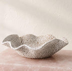 Halo Bowl | Handmade Ceramic Decorative Wavy Bowl in White Crawl | 9"