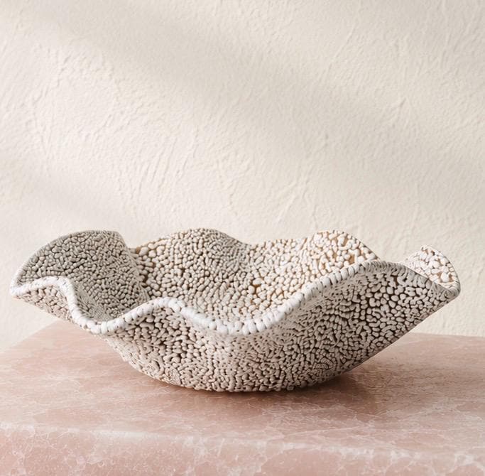 Halo Bowl | Handmade Ceramic Decorative Wavy Bowl in White Crawl | 9"