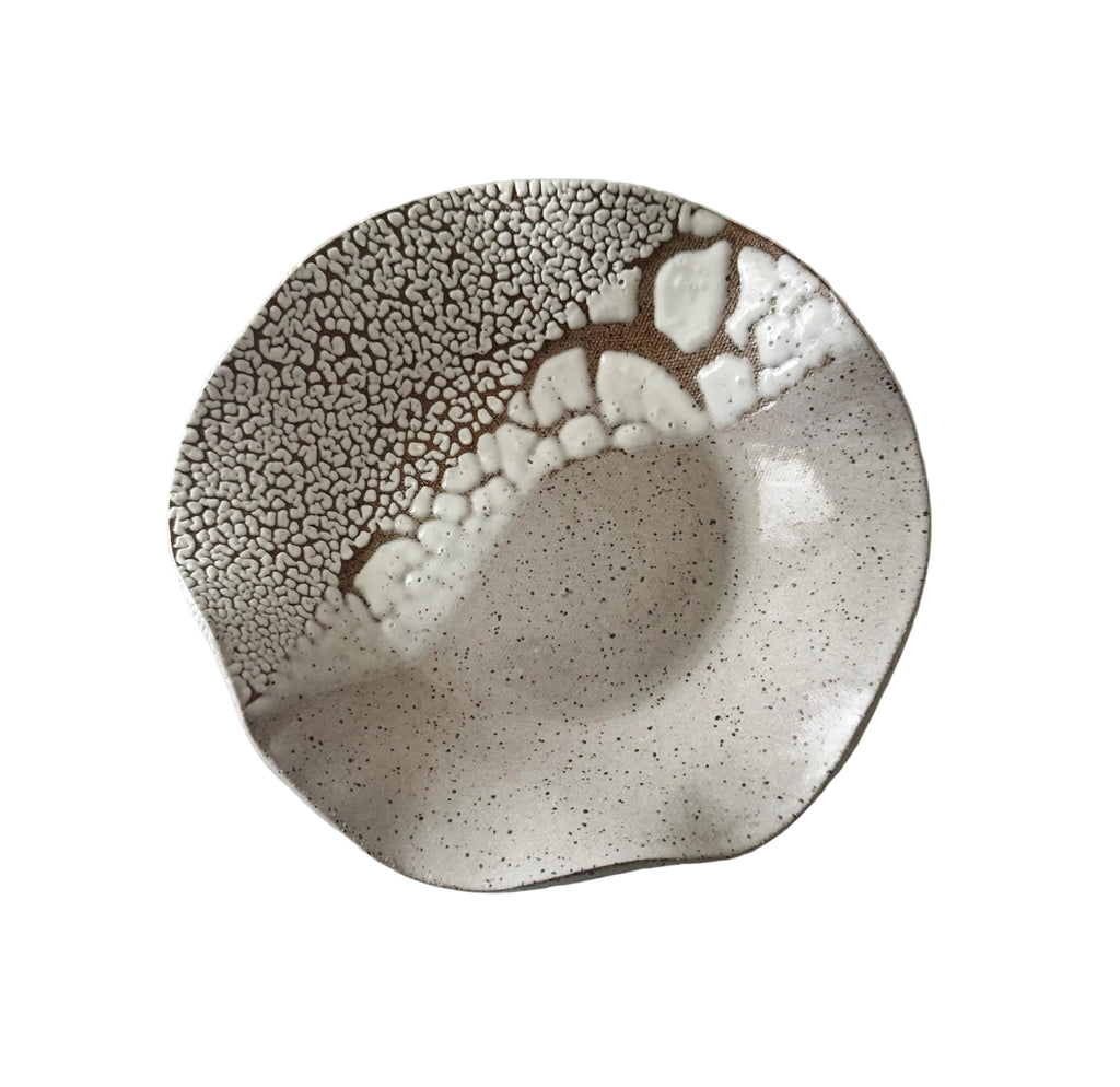 Wavy Plate | Handmade Ceramic Decorative Plate in White Crawl Speckle | 7"