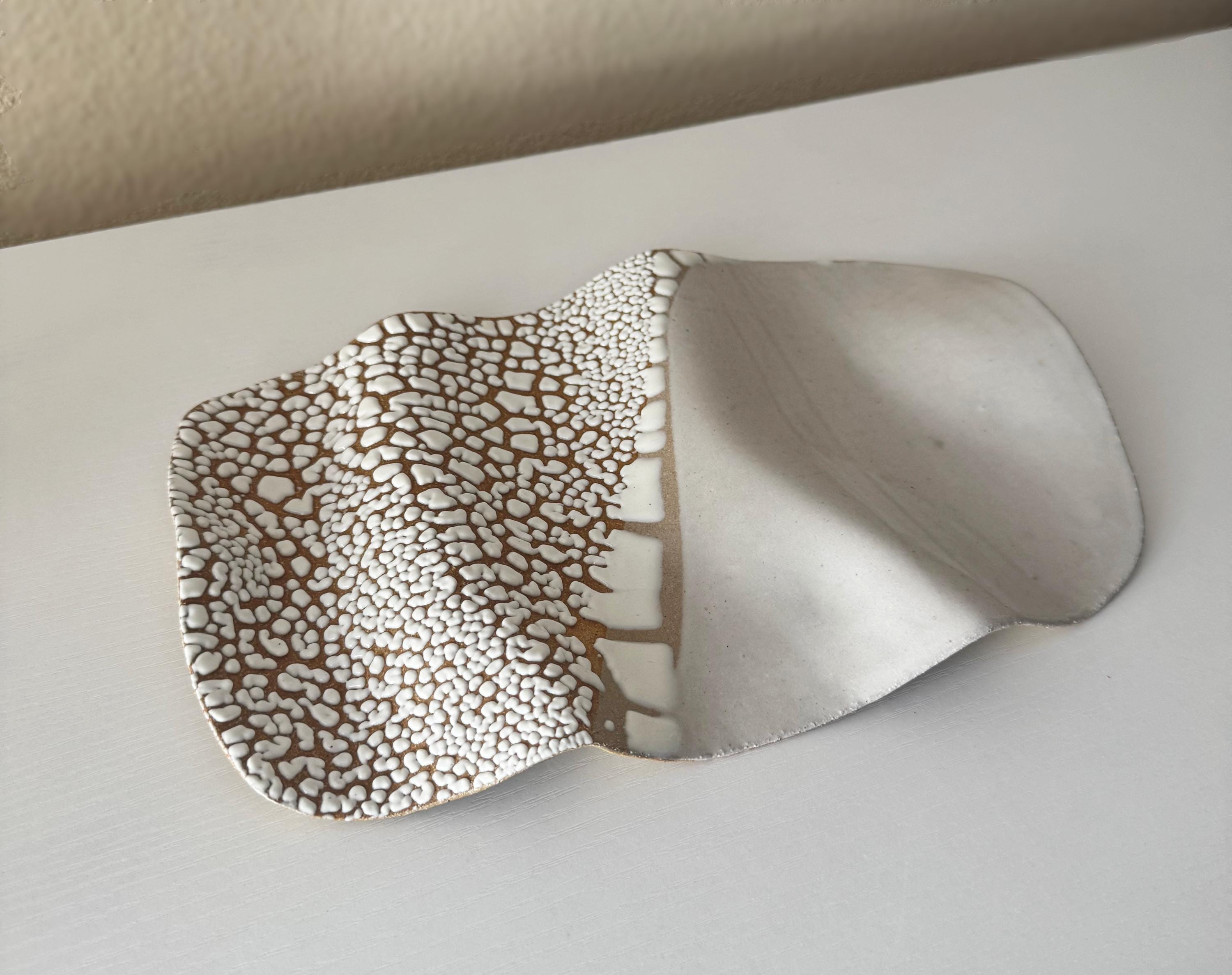 Ripple Tray | Handmade Decorative Tray in White Crawl Color Block Glaze | 12x8"