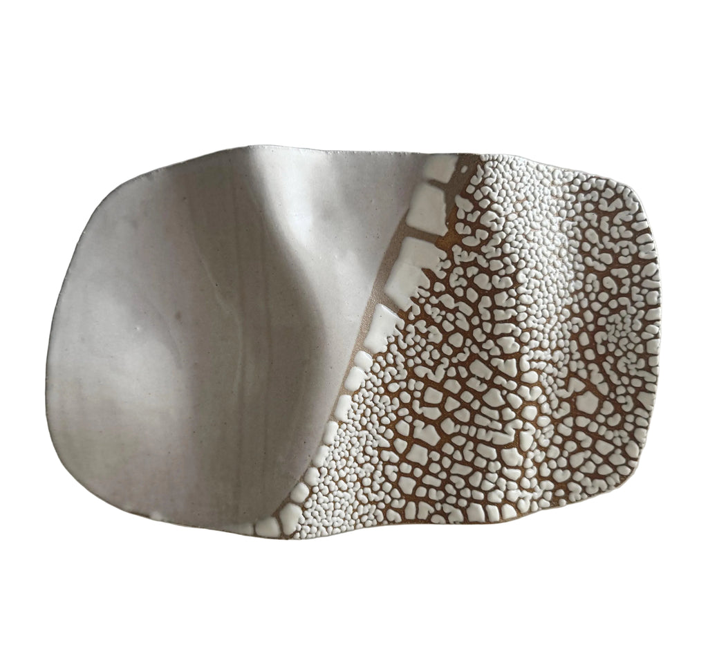 Ripple Tray | Handmade Decorative Tray in White Crawl Color Block Glaze | 12x8"