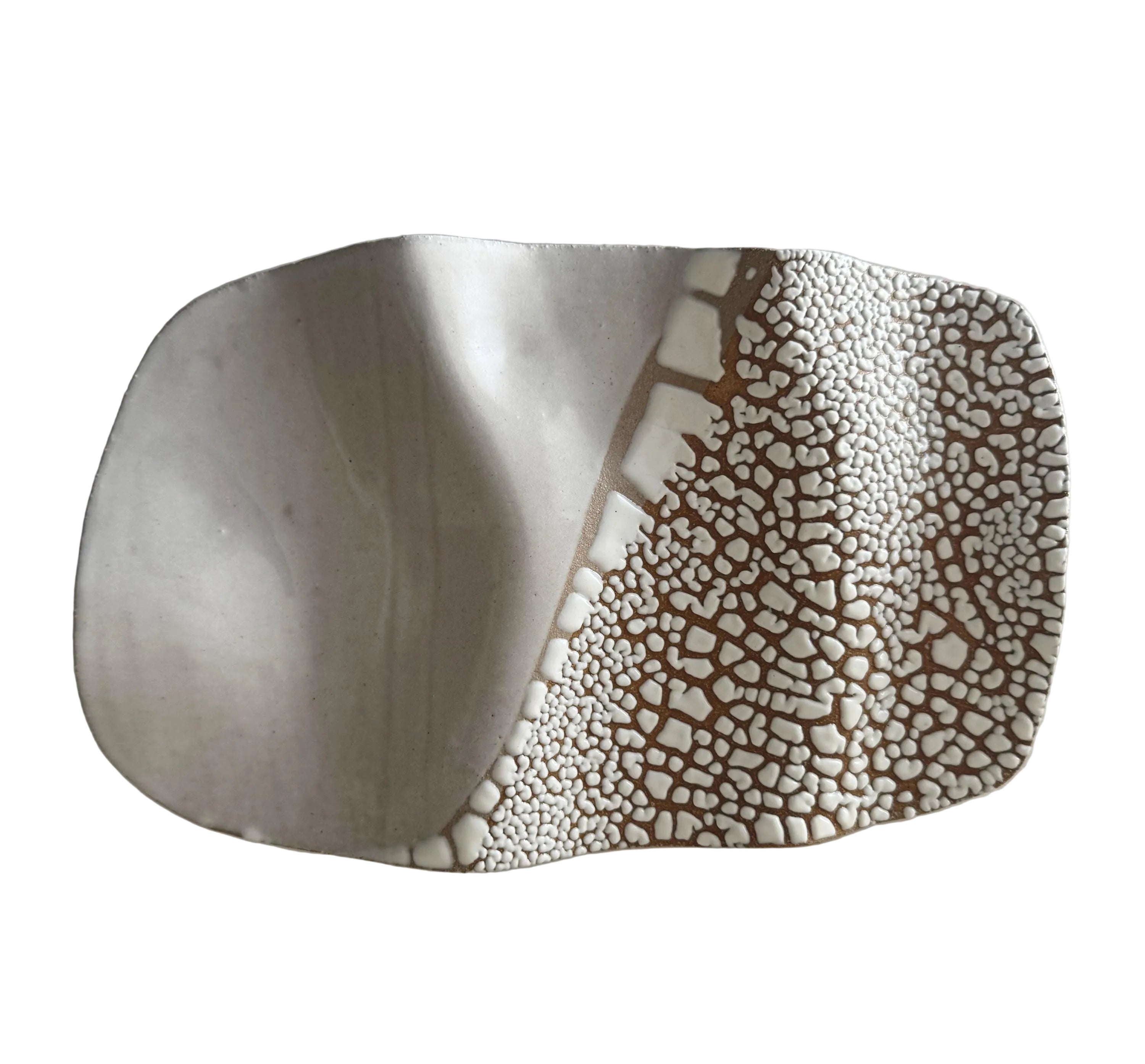 Ripple Tray | Handmade Decorative Tray in White Crawl Color Block Glaze | 12x8"