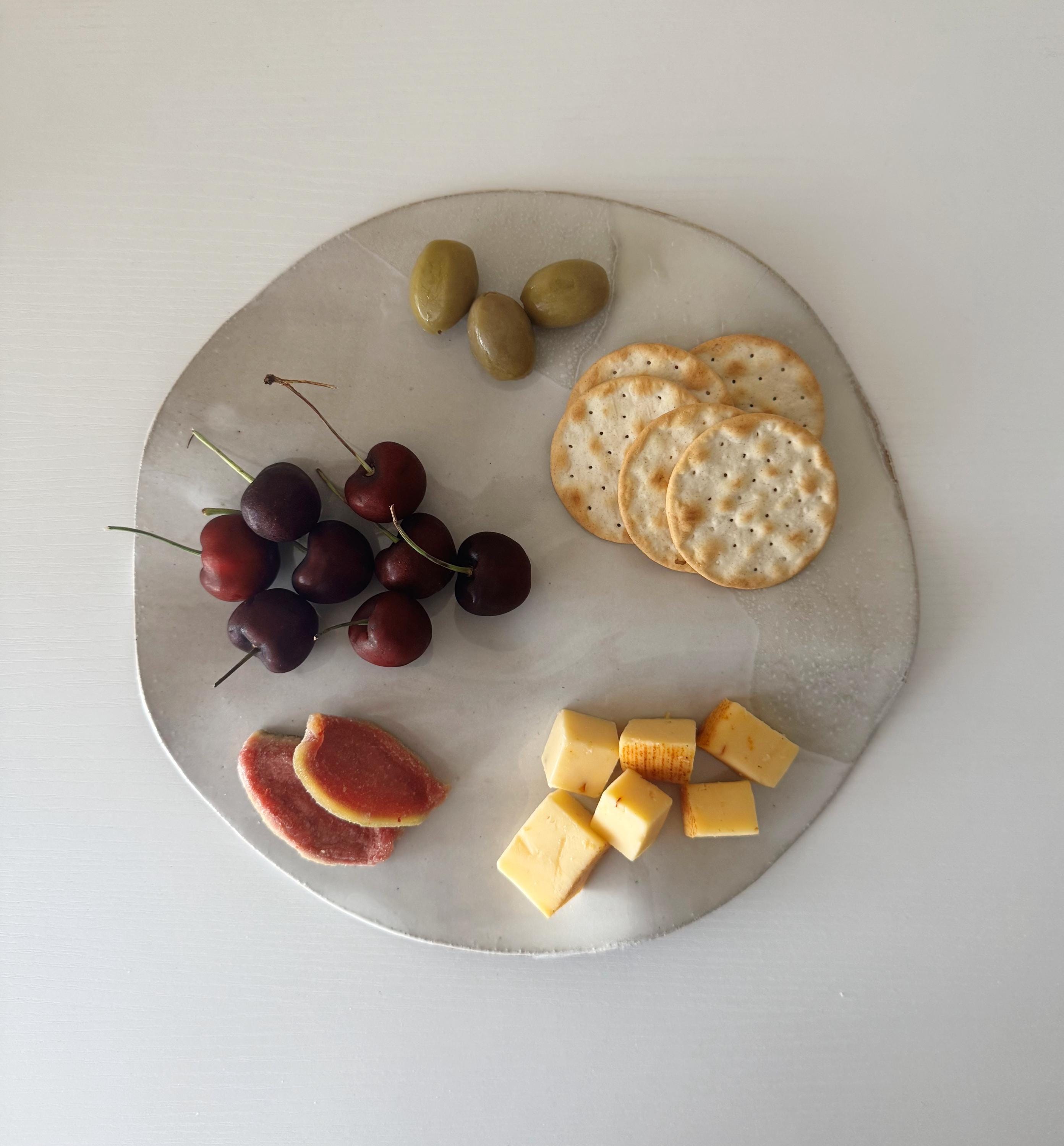 Ripple Platter | Handmade Round Platter in White/Ivory Color Block Glaze | 10"