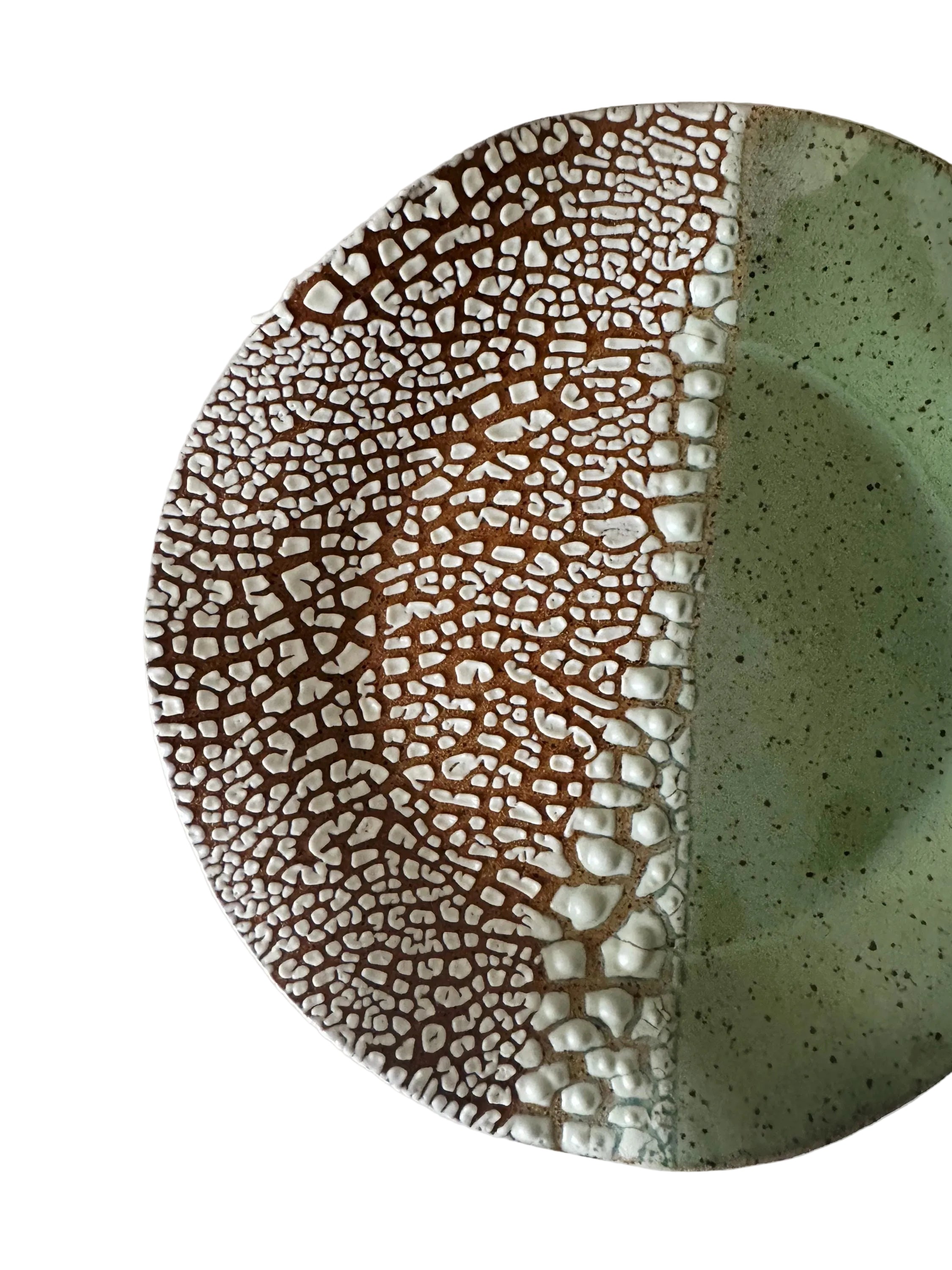 Wavy Plate | Handmade Ceramic Decorative Plate in White Crawl/Seafoam Color Block | 8.5"