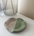 Wavy Plate | Handmade Ceramic Decorative Plate in White Crawl/Seafoam Color Block | 8.5"