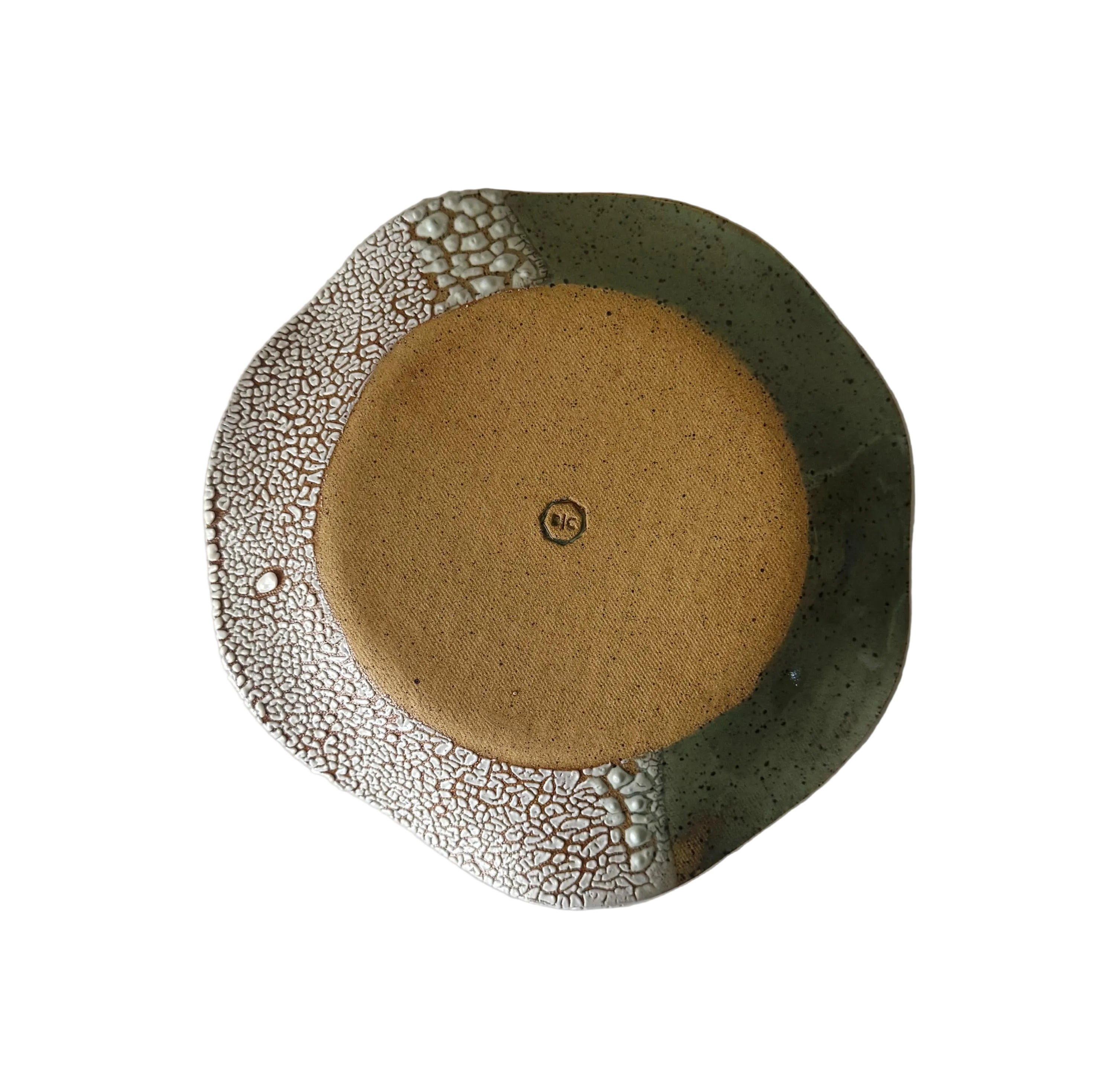 Wavy Plate | Handmade Ceramic Decorative Plate in White Crawl/Seafoam Color Block | 8.5"