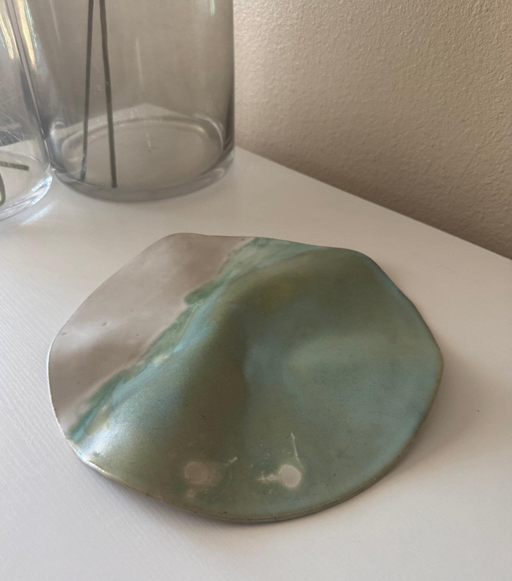 Ripple Platter | Handmade Round Platter in Seafoam/Ivory Color Block | 11.5"